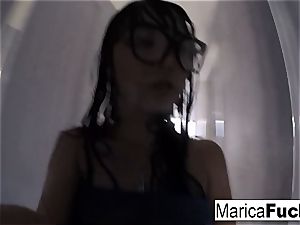 Marica Hase in wondrous undergarments milks in the mirror